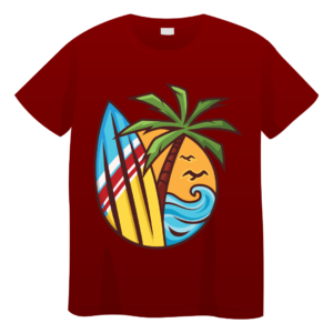 MosLuxarTrend Men’s Deep Red Cotton T-Shirt – Surf & Palms Tropical Graphic Tee