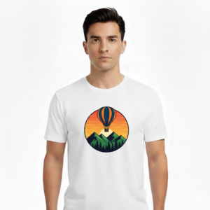 MosLuxarTrend Men’s White Cotton T-Shirt – Mountain Balloon Adventure T-Shirt