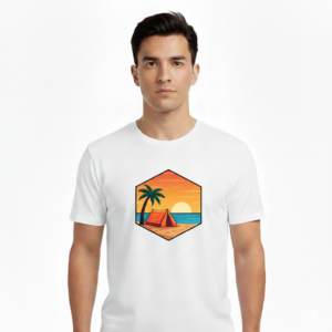 MosLuxarTrend Men’s White Cotton T-Shirt – Sunset Camp Escape T-Shirt