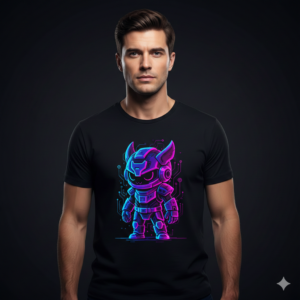 MosLuxarTrend Men’s Black Cotton T-Shirt Neon Tech Warrior T-Shirt