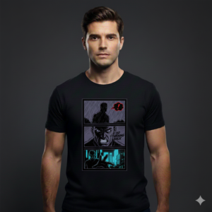 MosLuxarTrend Men’s Black Cotton T-Shirt Turning Back Comic Tee